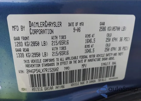 2007 Chrysler Town & Country Touring z USA, uszkodzony, nr VIN 2A4GP54LX7R152602